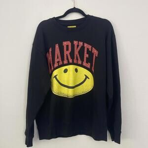 MARKET Sweatshirt Mens Large L  Smiley Face Logo black Crewneck Chinatown New